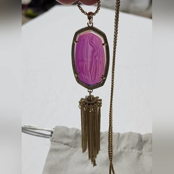 Kendra Scott Rayne Gold Long Pendant Necklace in Dichroic Glass new!! - Picture 8 of 16